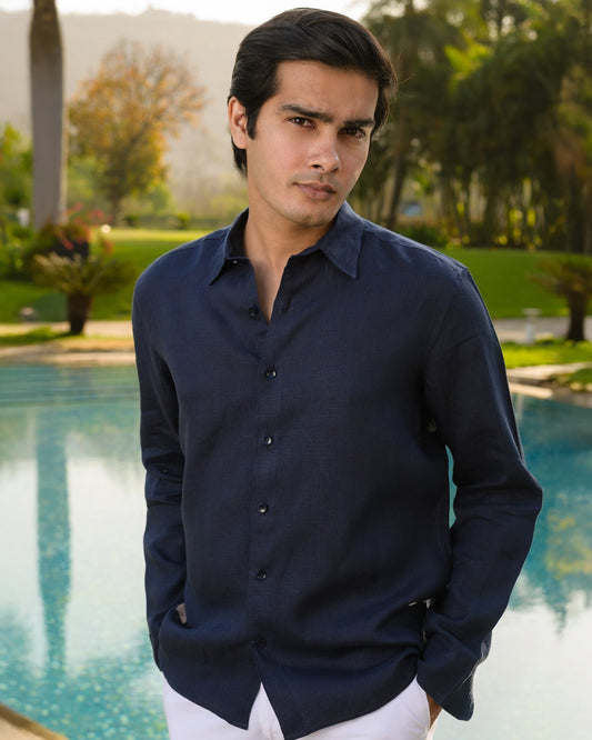 NAVY 100% LINEN SHIRT