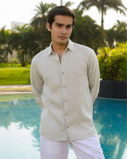 GREY 100% LINEN SHIRT
