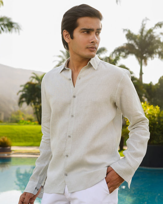 GREY 100% LINEN SHIRT