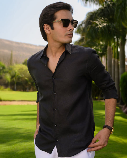 BLACK 100% LINEN SHIRT