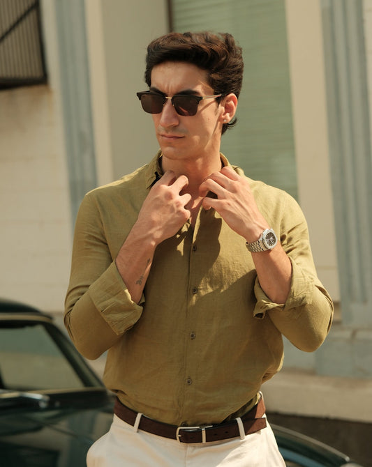 OLIVE 100% LINEN SHIRT