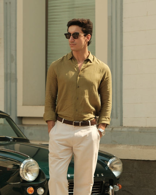 OLIVE 100% LINEN SHIRT